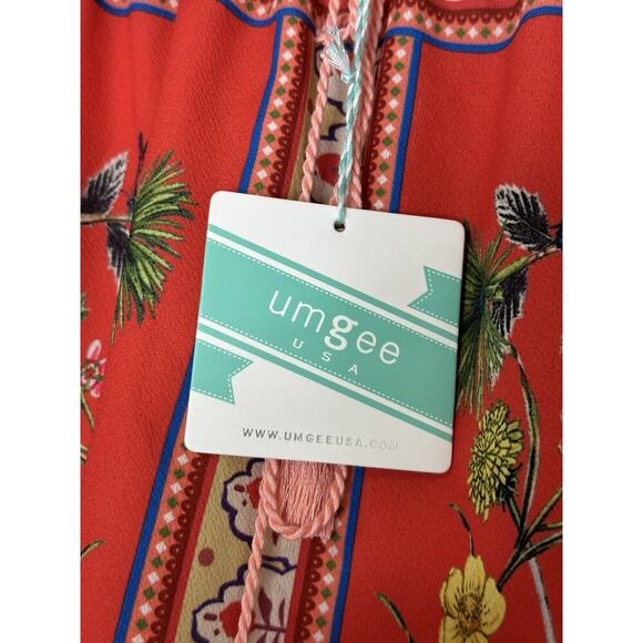NWT Umgee Womens Red Floral Off The Shoulder Dress Scarf Print Size Small - Picture 3 of 9